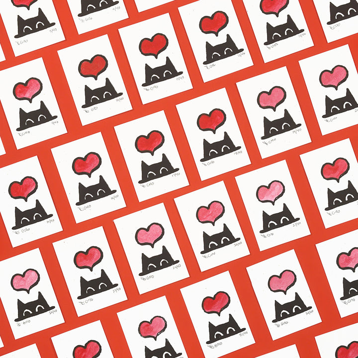 Cat Love - Miniature Screen Print